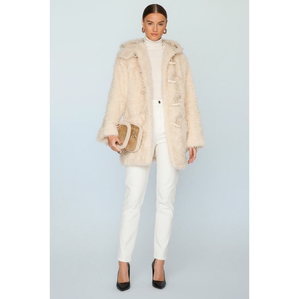 A.L.C. Faux Shearling Winston Hooded Toggle Closure Coat Cream Size XS NWT
